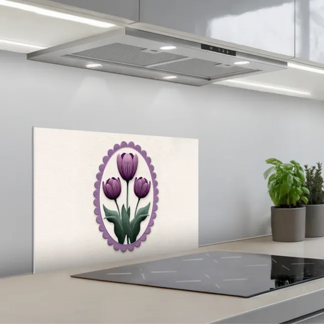 Tulpen - Paars - Lijst - Bladeren keuken achterwand spatscherm klein -3d_schuin
