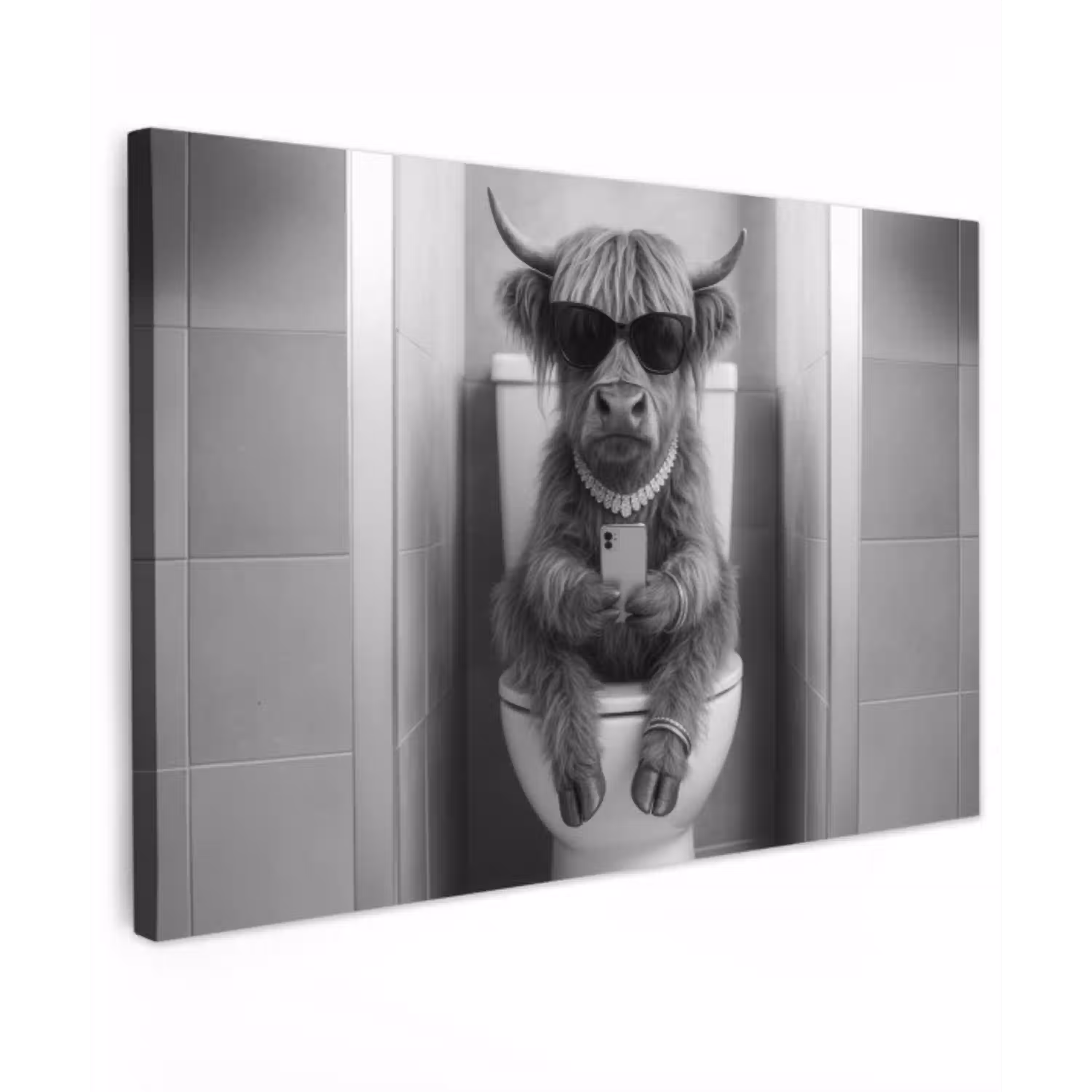 Stier - Telefoon - Toilet - Zwart - Wit canvas 2cm klein -z3d