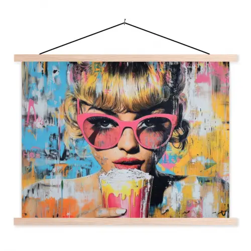 Zonnebril - Vrouw - Kleurrijk - Verfspetters textielposter latten blank klein -3d
