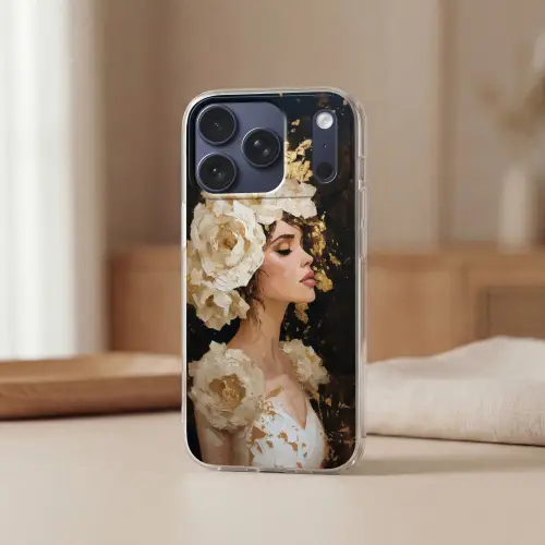 Abstract - Vrouw - Bloemen - Wit Telefoonhoesje iPhone 17 Pro klein -sfeer2