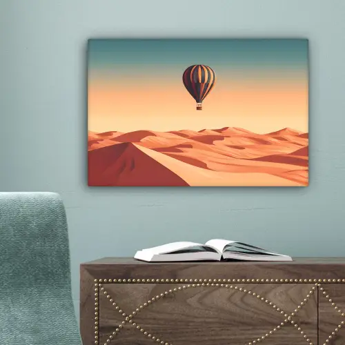 Luchtballon - Woestijn - Zonsondergang - Blauw canvas 2cm klein -sfeer4