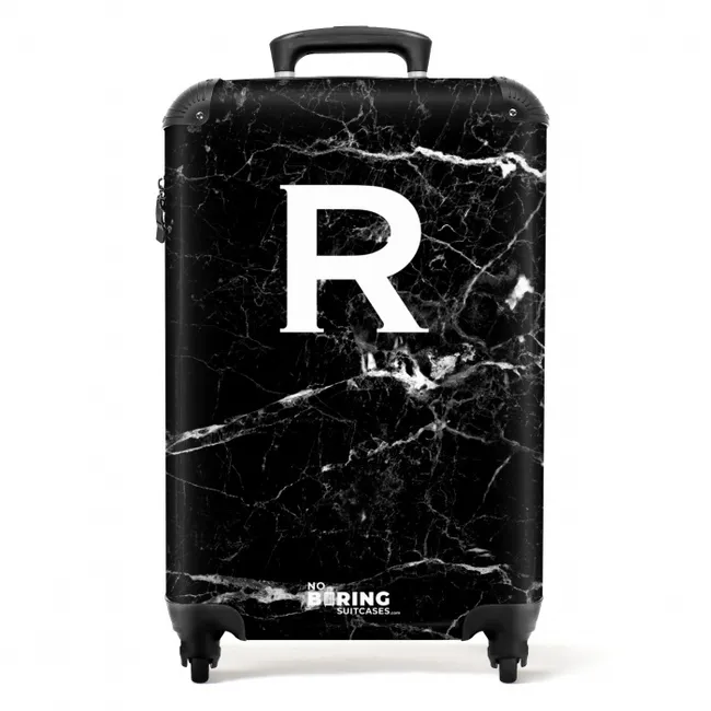 Suitcase - Marble print - Letter R - Black