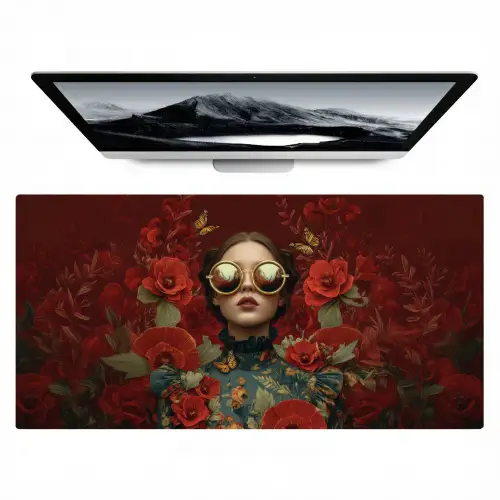 Bloemen - Dieprood - Zonnebril - Vrouw Muismat XXL klein -zzz3d