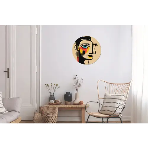 Geometrisch - Felle kleuren - Kubistische stijl Wandcirkel aluminium klein -woonkamer