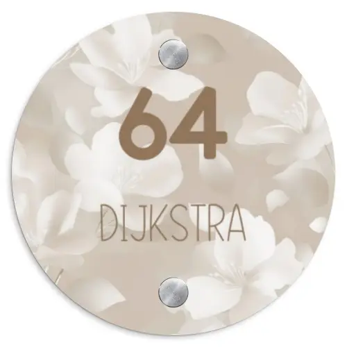 Beige bloemen - Modern Naambord Rond klein -3d