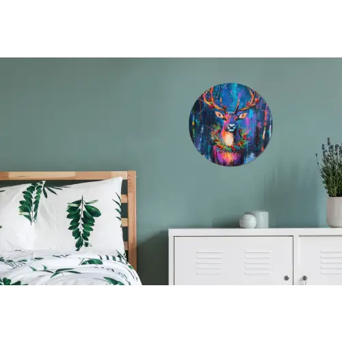 Rendier - Krans - Sprookjesachtig - Blauw Wandcirkel aluminium klein -slaapkamer