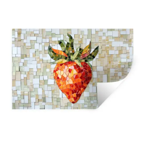 Aardbei - Rood - Mozaïek - Fruit Muursticker klein -3d