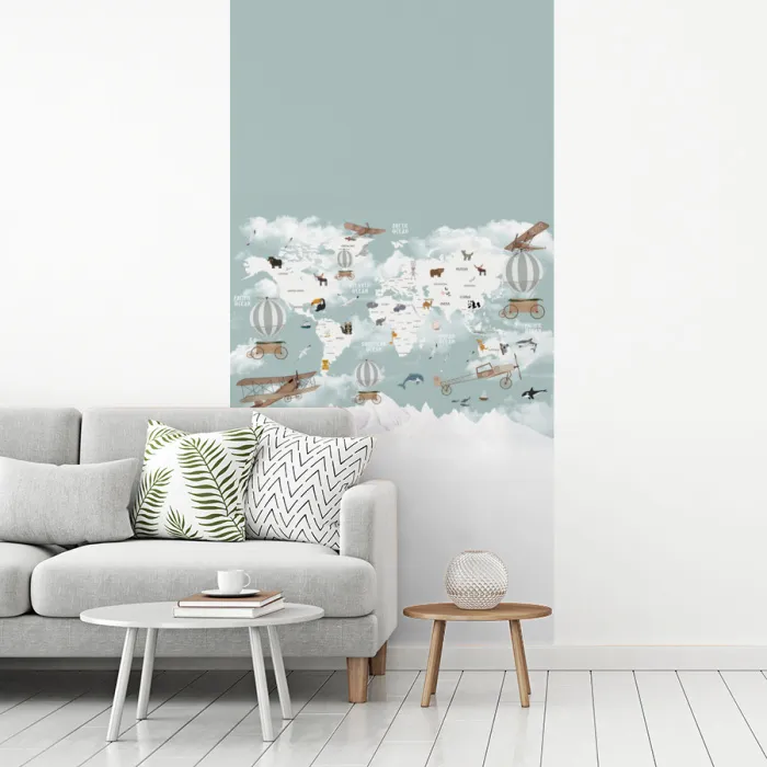 Wereldkaart - Kind - Vliegtuig fotobehang vinyl groot -woonkamer