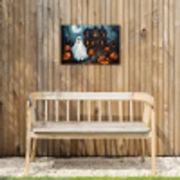 Halloween - Spookhuis - Pompoen - Spook Tuinposter op houten frame 2 cm dik klein -sfeer4