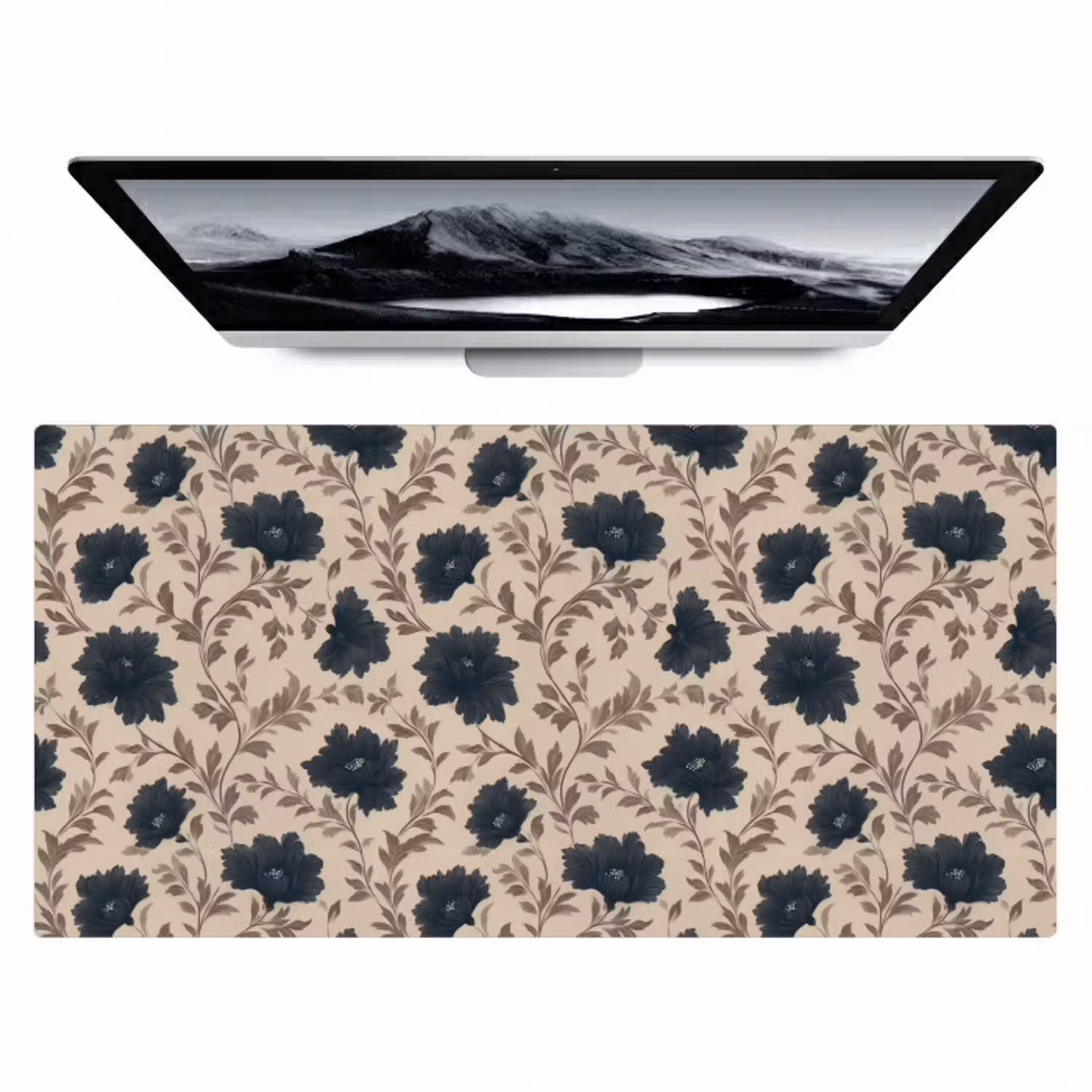 Motief - Bloemen - Zwart - Beige Muismat XXL klein 681 -zzz3d