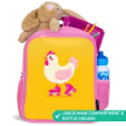 Kip - Rolschaatsen - Geel Kinderrugzak - Roze middel -inhoud_UK