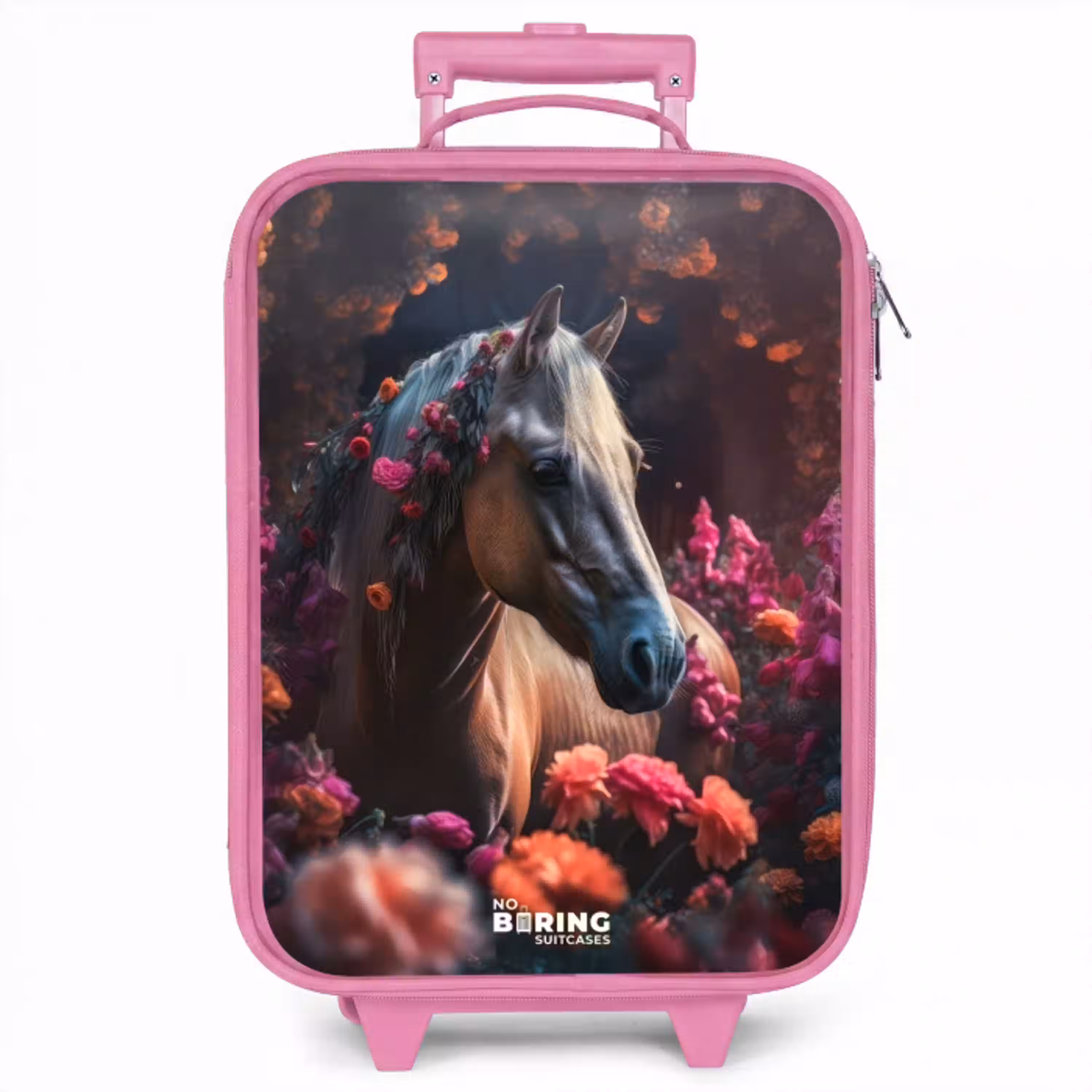 Goudbruin paard tussen de bloemen Kinderkoffer - Roze klein -zzz_website3d