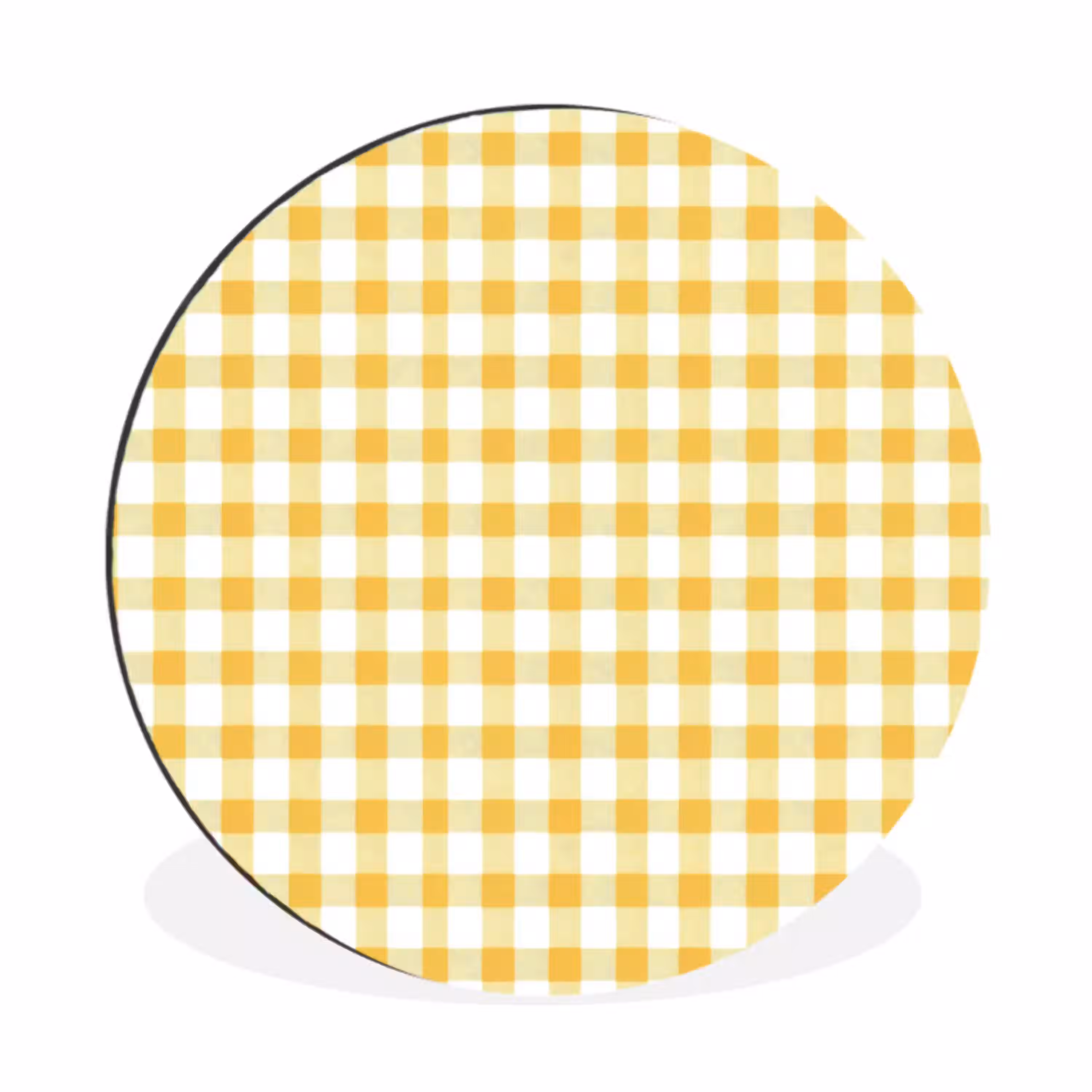 Ruit - Gingham - Klassiek - Geel en Wit Wandcirkel aluminium klein 190 -3d