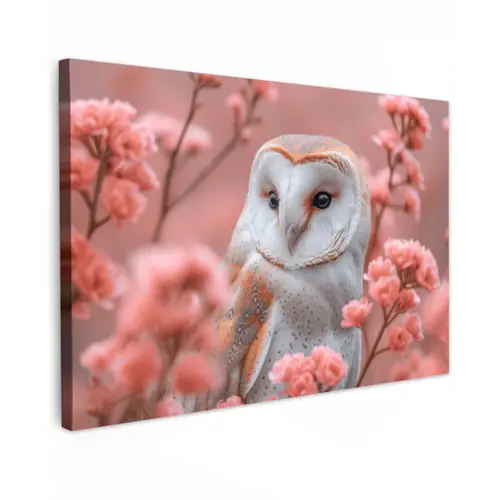 Kerkuil te Midden van Bloesems Tuinposter op houten frame 2 cm dik klein -3d