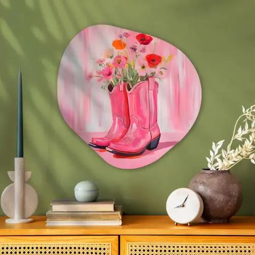 Roze - Bloemen - Cowboy Wandcirkel Organisch Plexiglas middel -sfeer2