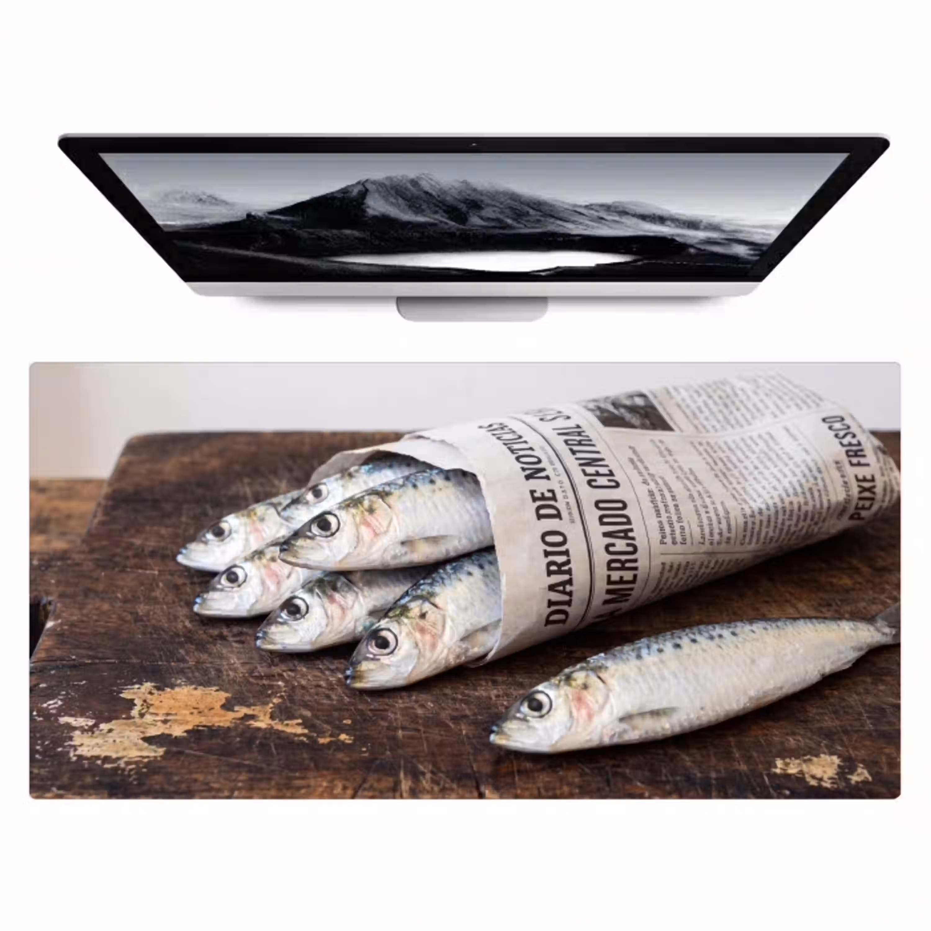 Sardientje - krant - snijplank Muismat XXL klein -zzz3d