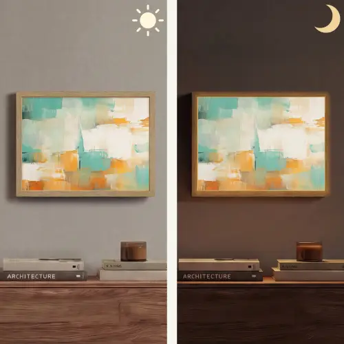 Kunst - Abstract - Blauw - Wit Light Box met batterij (Wandlamp) middel -sfeer3