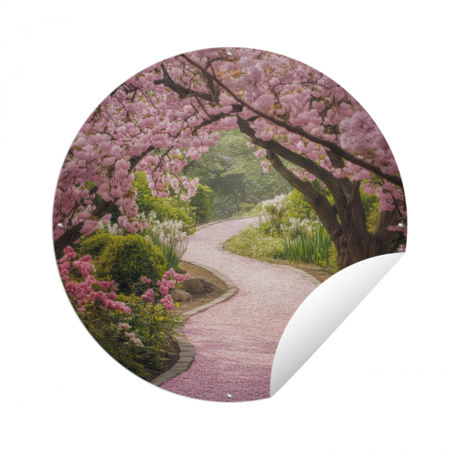 Kersenbloesem - Natuur - Sakura - Pad - Japanse tuin Wandcirkel tuinposter met ringen klein -3d