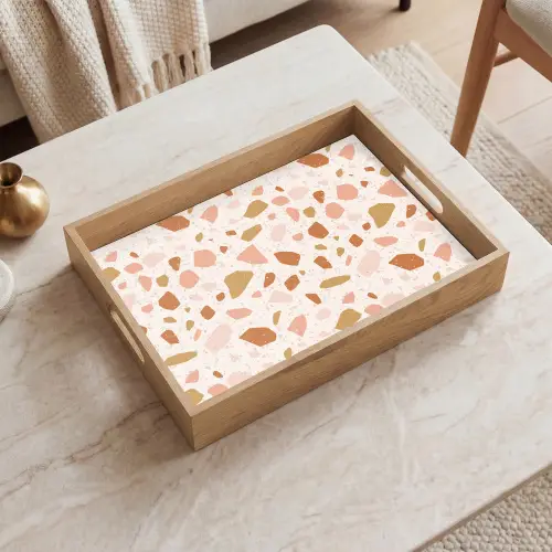 Terrazzo -  Patroon - Kleurrijk - Zalm Dienblad Rechthoek middel 911 -sfeer1