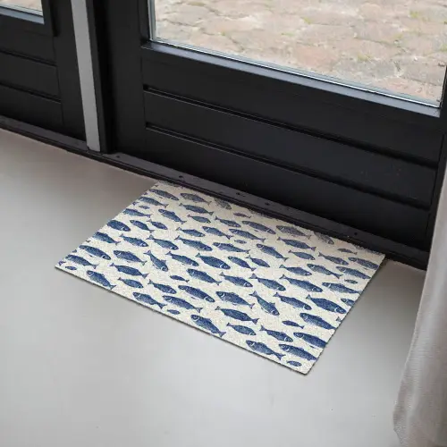 Vissen - Patroon - Blauw - Wit Deurmat klein 898 -sfeer2