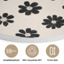 Grafisch - Madeliefjes - Zwart - Beige Akoestische PET Vilt - Rond klein 838 -closeup_DE
