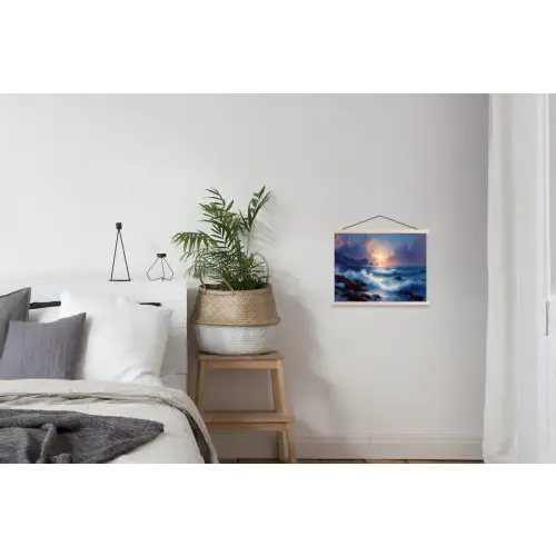 Golven - Zee - Kleurrijk - Rotsen textielposter latten blank klein -woonkamer