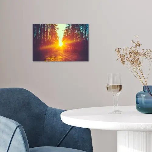 Zonsondergang - Bomen - Bos - Natuur poster papier klein -sfeer3