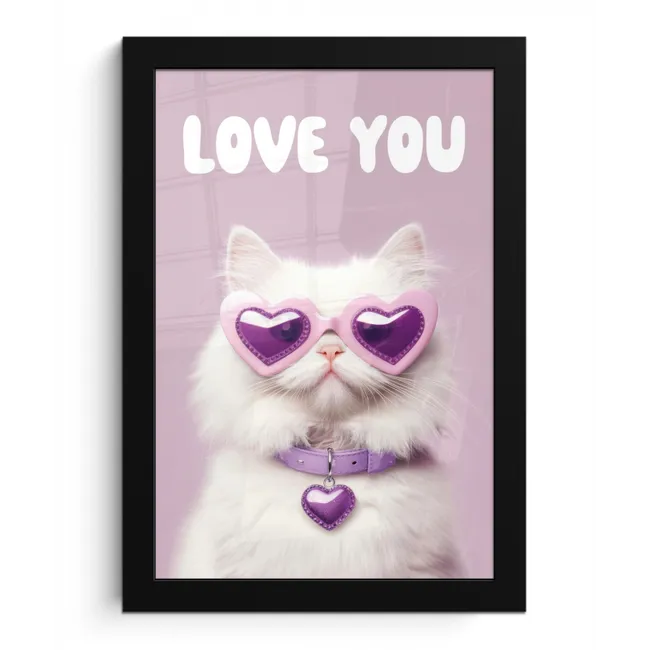 Kat - Love - Paars - Valentijn fotolijst zwart zonder passe partout klein -3d