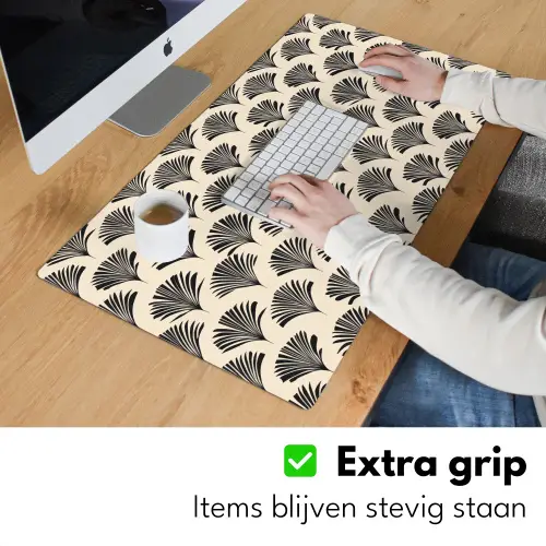 Waaiers - Botanisch - Zwart - Beige Muismat XXL klein 681 -sfeer3
