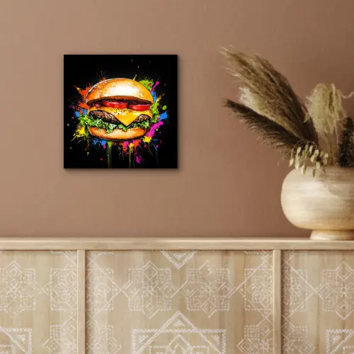 Hamburger - Graffiti - Verf - Kleurrijk - Eten - Abstract aluminium wit klein -sfeer4