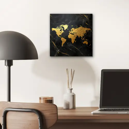 Wereldkaart - Goud - Marmer aluminium wit klein -sfeer5