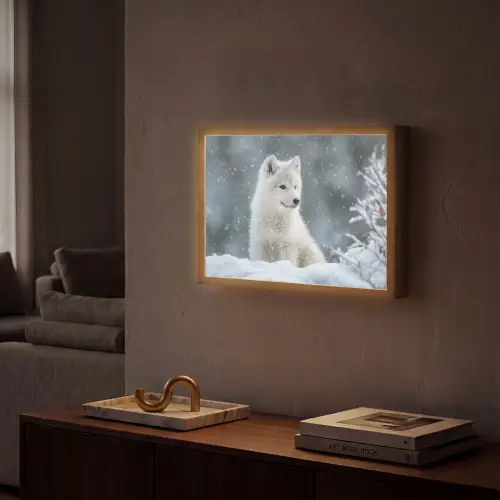 Wolf - Pup - Sneeuw Light Box met batterij (Wandlamp) middel -sfeer1