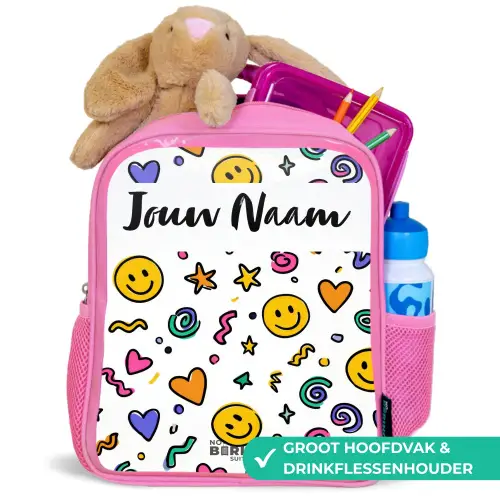 Smiley - Hartje - Ster Kinderrugzak - Roze middel -inhoud_NL