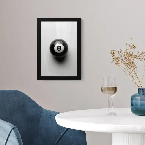 Biljartbal - Getal - Acht - Wit fotolijst zwart zonder passe partout klein -sfeer4