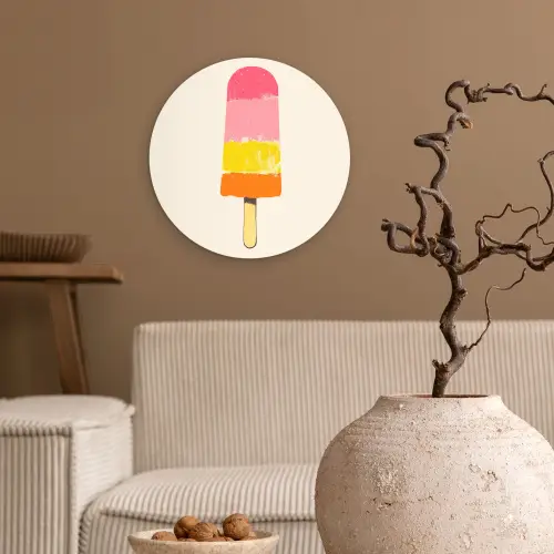Waterijsje - Retro - Stokje - Roze Wandcirkel kunststof plaat 5mm dik klein -sfeer1