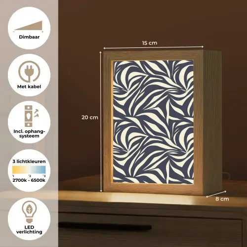 Bladvormen - Blauw - Patroon - Wit Light Box met kabel (Tafellamp) klein 925 -USP_NL