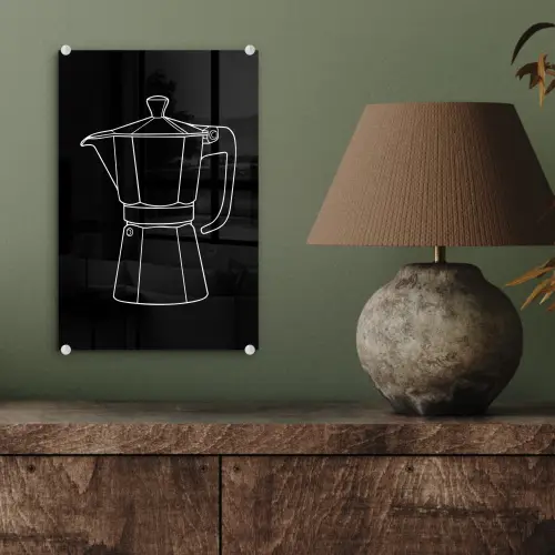Mokkapot - Zwart - Wit - Lijntekening plexiglas 5mm klein -sfeer3
