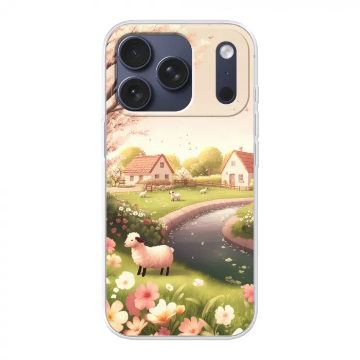 Schapen - Huisje - Platteland Telefoonhoesje iPhone 17 Pro klein -3d