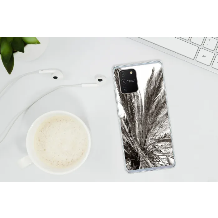 Palmboom - Tropisch - Zwart - Wit Telefoonhoesje Samsung Galaxy S10 Lite klein -oordopS10Lite