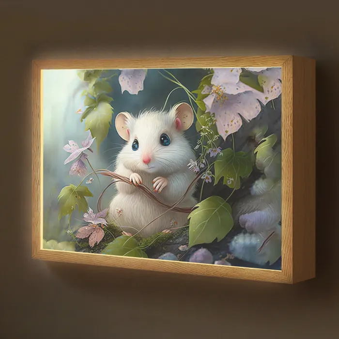 Muis - Bos - Bloemen - Illustratie - Bosdieren Light Box met batterij (Wandlamp kind) middel -z3d_website