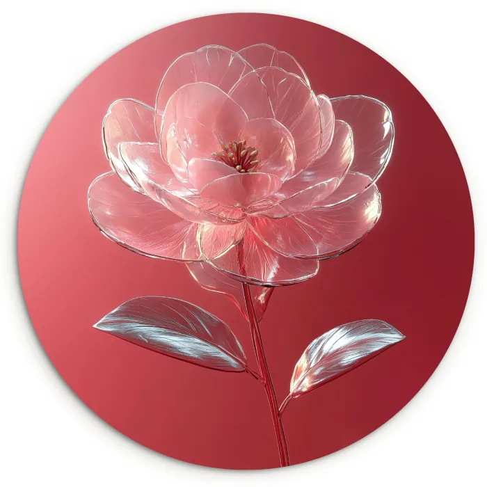 Sierlijk - Bloem - Roze - Glazen Wandcirkel plexiglas klein -3d