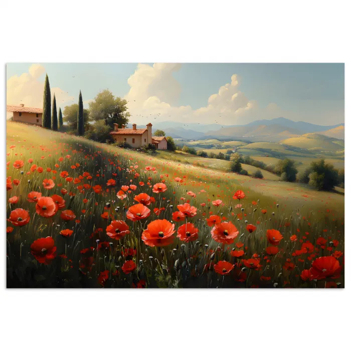 Klaprozen - Rood - Heuvels - Landschap poster papier klein -3d