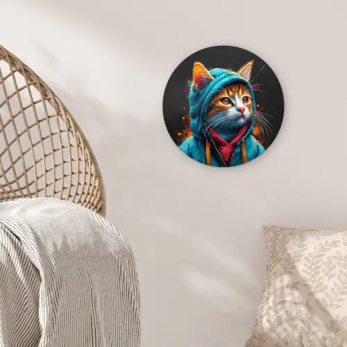 Graffiti - Kat - Zwart - Jas Wandcirkel kunststof plaat 5mm dik klein -sfeer5