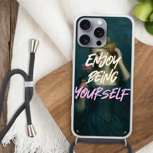Vrouw - Roos - Quote Hoesje iPhone 16 Pro Max met koord klein -sfeer4