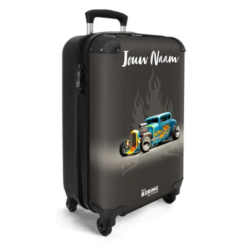 Blauwe auto met grijze vlammen NBS - Handbagage koffer - Kinderen Unisex middel -productfoto_3d