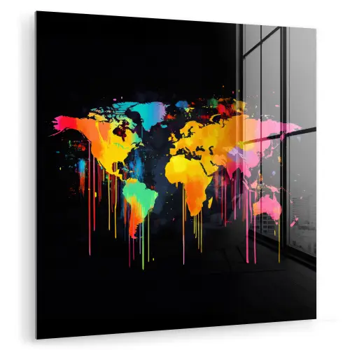 Wereldkaart - Verf - Kleurrijk - Graffiti - Wereld plexiglas 5mm klein -zzzproduct_nieuw