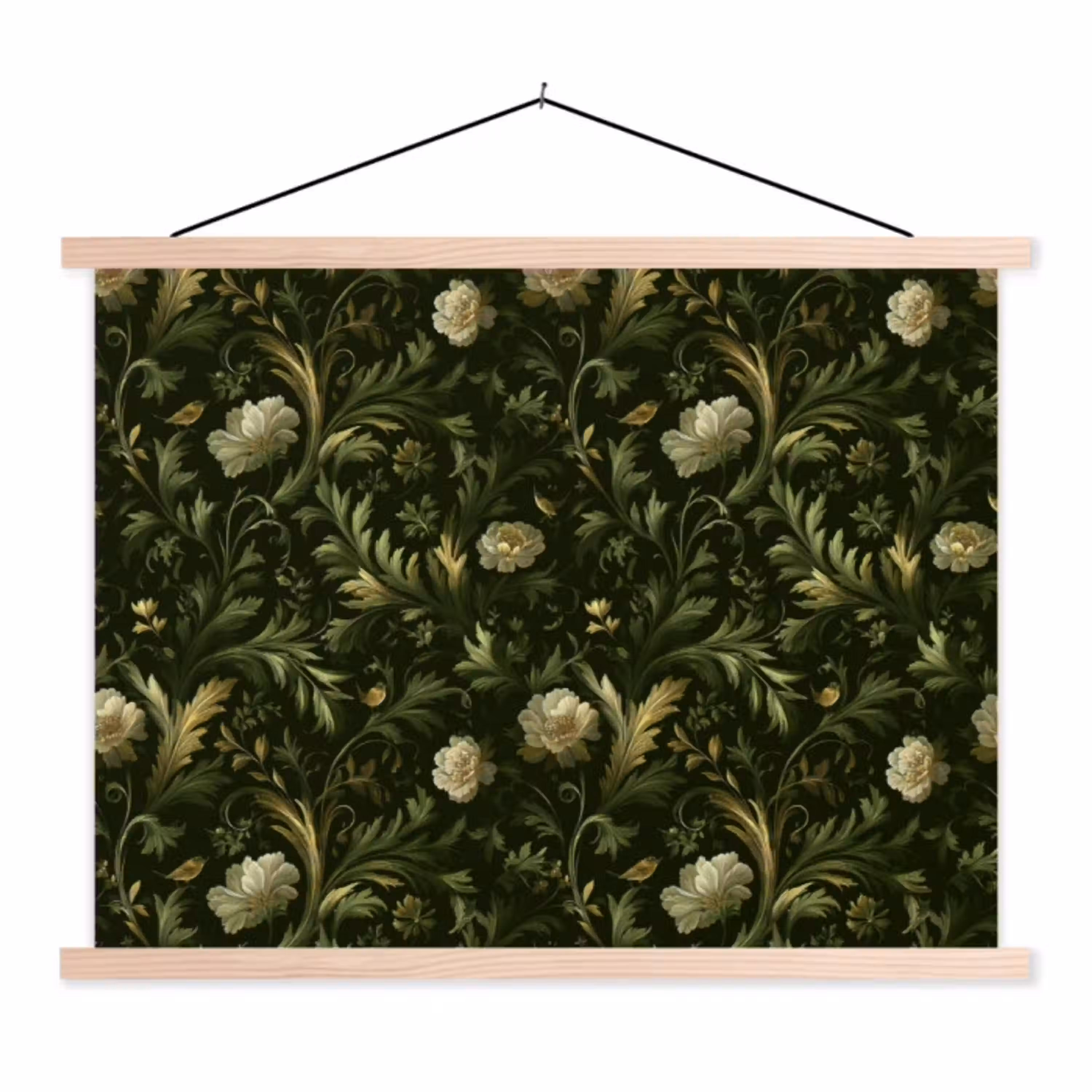 Botanisch - Naadloos - Bloemen textielposter latten blank klein 122 -3d
