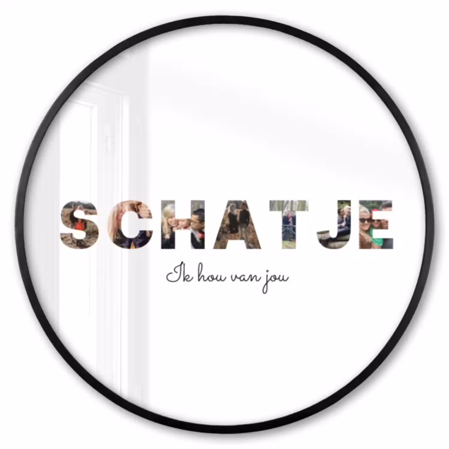 Gepersonaliseerde ronde fotolijst - Schatje - Lettercollage