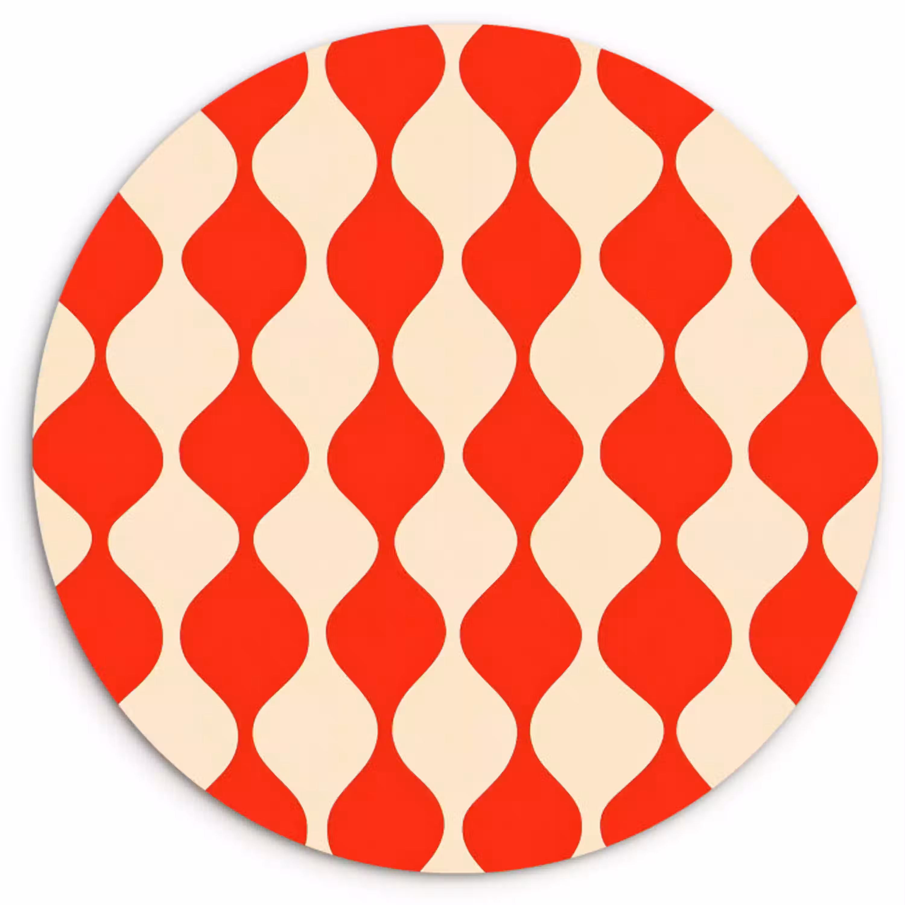 Golvend patroon - Retro - Rood - Beige Wandcirkel kunststof plaat 5mm dik klein 188 -3d