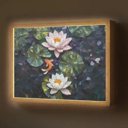 Glasstukjes - Leliebladeren - Vis - Oranje Light Box met batterij (Wandlamp) middel -z3d_website
